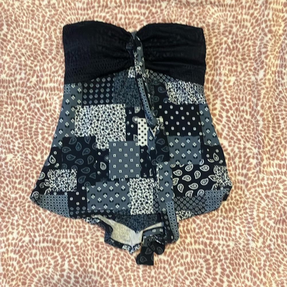 No Boundaries Black and Gray Patchwork Top